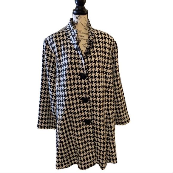 QVC Du Jour Outerwear size 2X Black & White Houndstooth Print A Line NWT - Picture 1 of 5